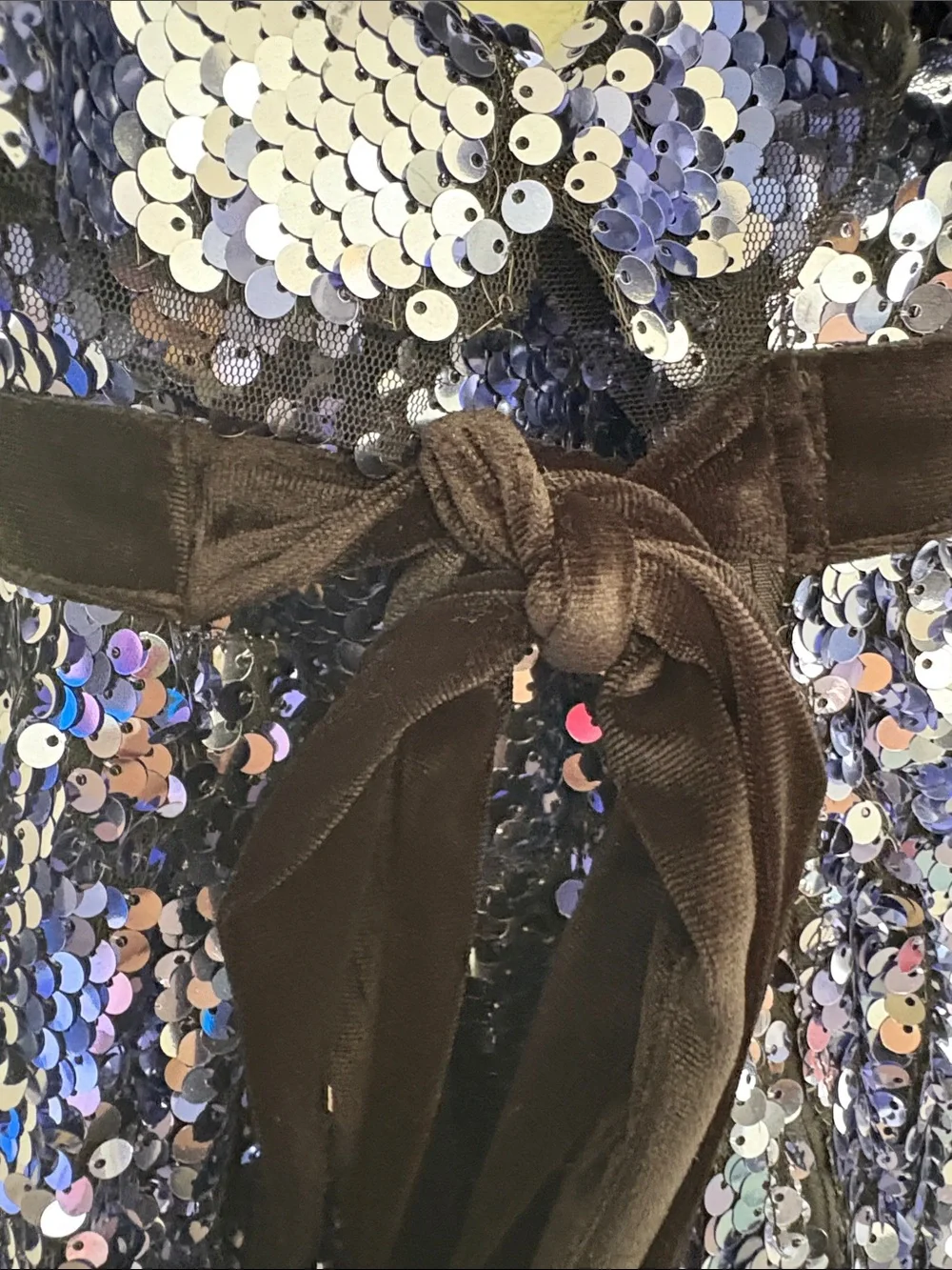 Free people mini dress with purple sequins, ruffles and waffles and velvet tie - Picture 5 of 5